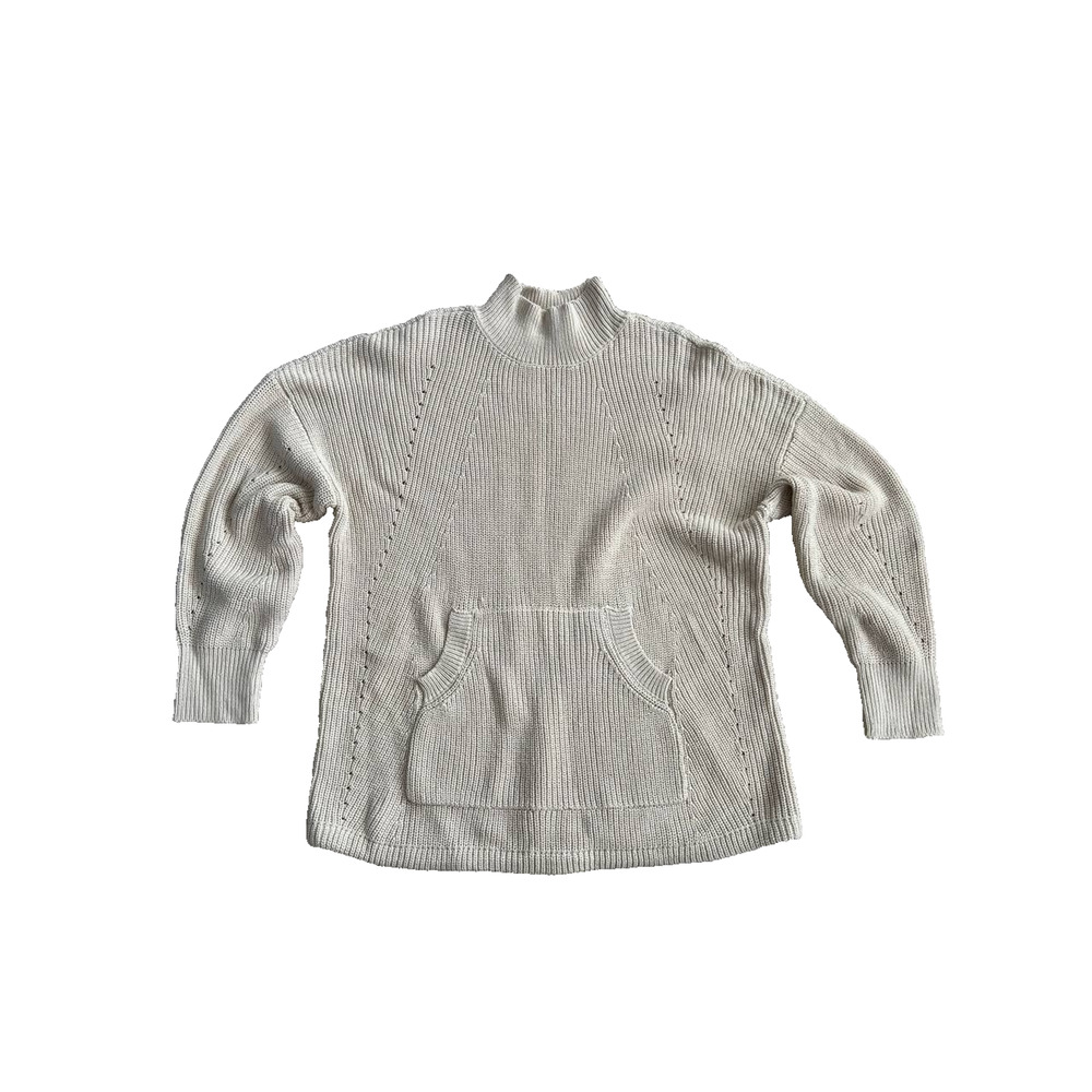 RDI Mock Neck Kangaroo Pocket Ribbed Tunic Sweater In Cream XL A003588 - Picture 2 of 9